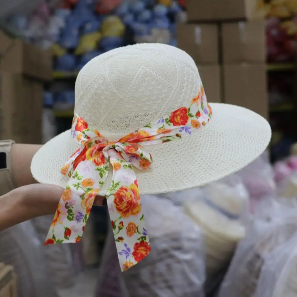 Big Brim Fisherman Hats Women Summer Beach UV Protection Wide Brim Straw Hats Fashion Breathable Cap With Ribbon Decorations