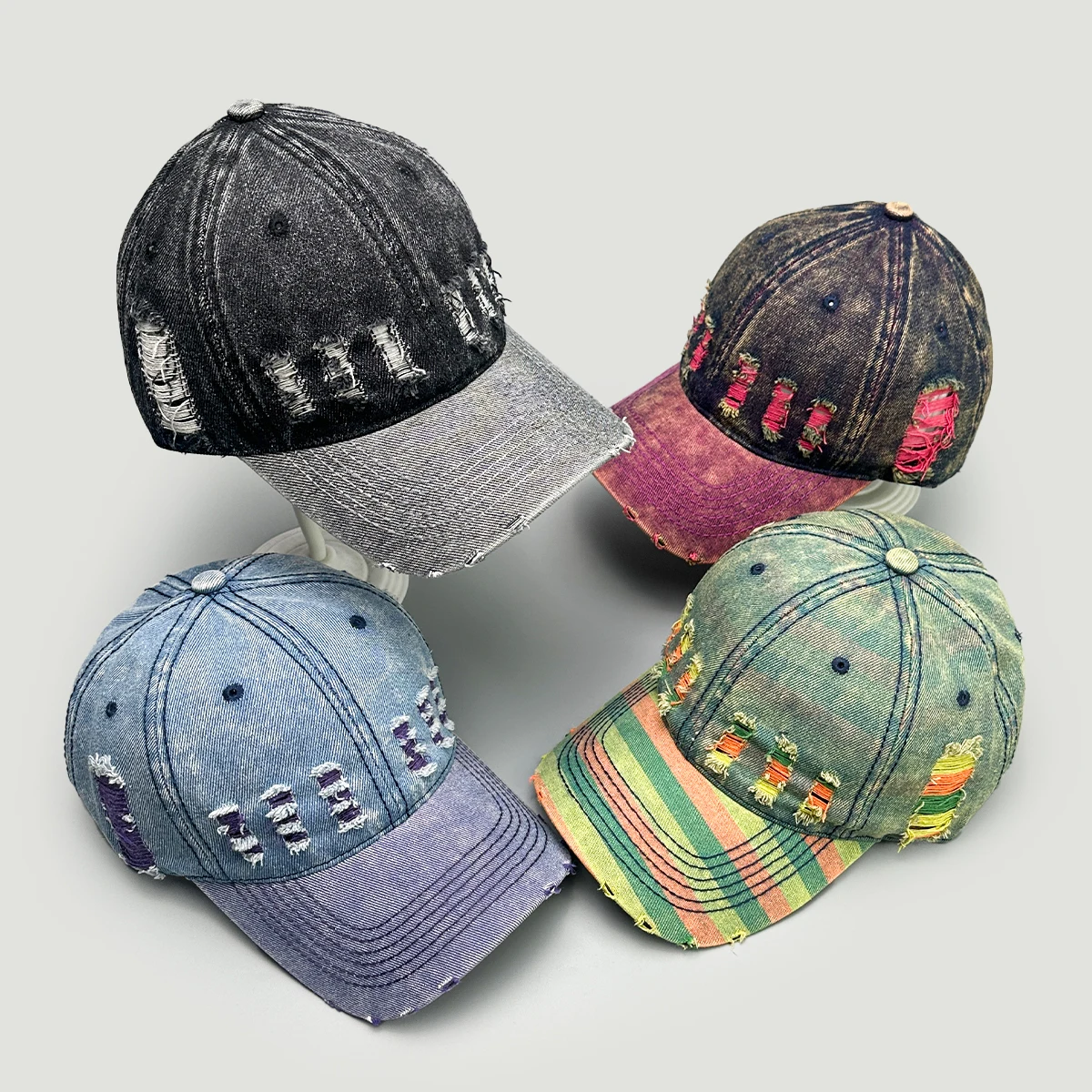 

New Broken Style Color Blocked Men Women Baseball Hats Distress Fashion Outdoor Sunshade Personal Versatile Retro Peaked Caps