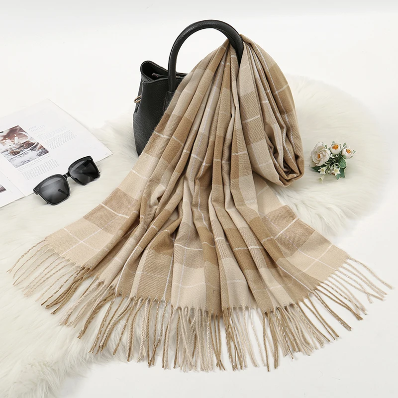 Fashion Winter Plaid Tassel Shawl Fake Cashmere Scarf For Woman Outdoor Keep Warm Windproof Pashmina Scarves Wholesale 180*70cm