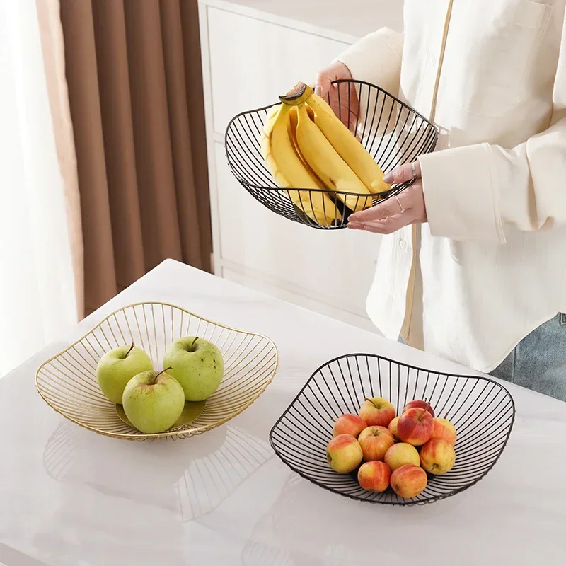 Nordic Iron Fruit Basket, Modern Creative Kitchen Vegetable Basket, Drain Basket, Home Living Room Candy Snack Plate