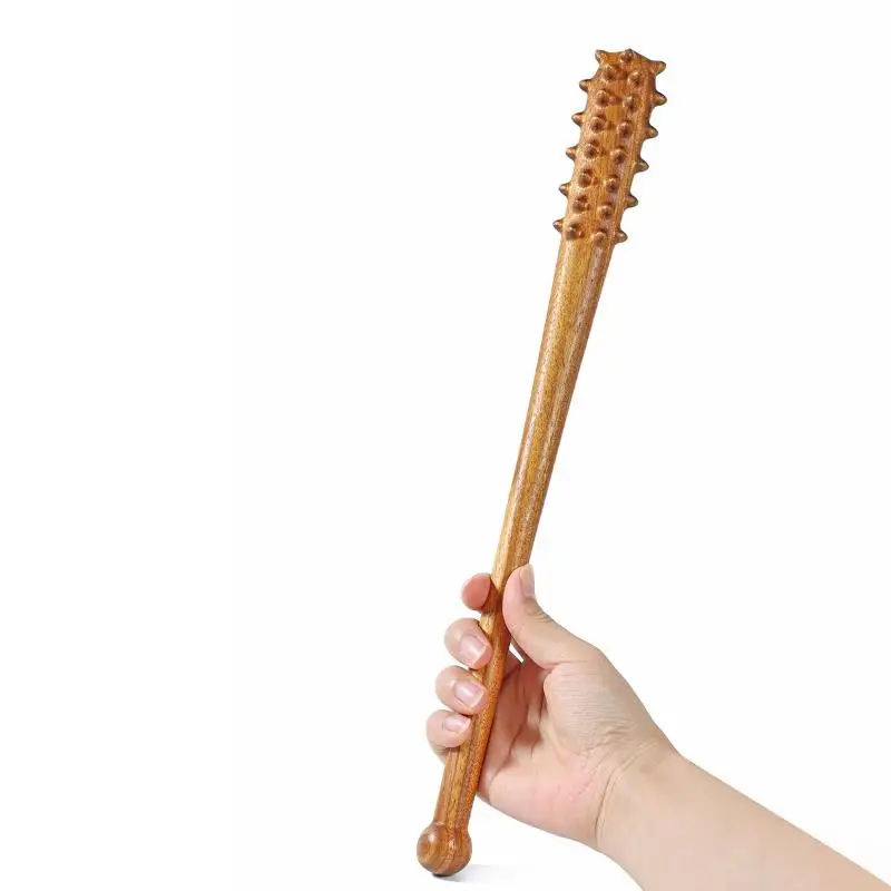 39.5CM Solid Wood Massage Stick With Spikes - Fitness Body Percussion & Acupressure Mallet For Muscle Relief, Back Scratcher