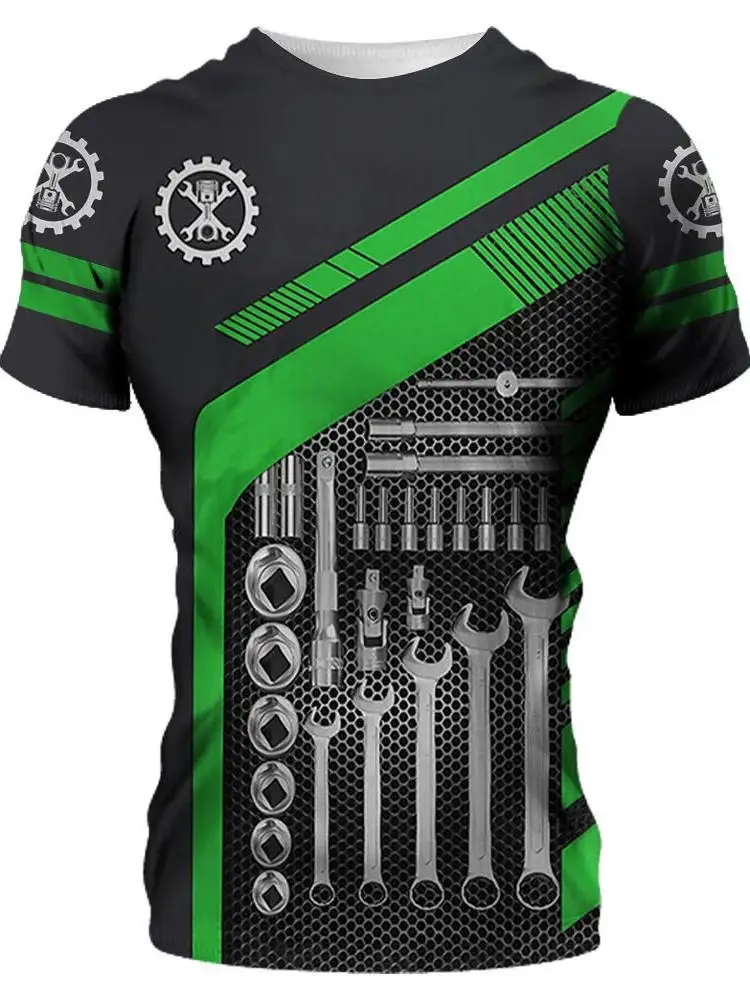 قميص رجالي بياقة دائرية ضيق القصة مع طباعة رقمية ثلاثية الأبعاد، مريح وقابل للتنفس، قطعة علوية صيفية للشباب بأسلوب أساسي وأكم... #3