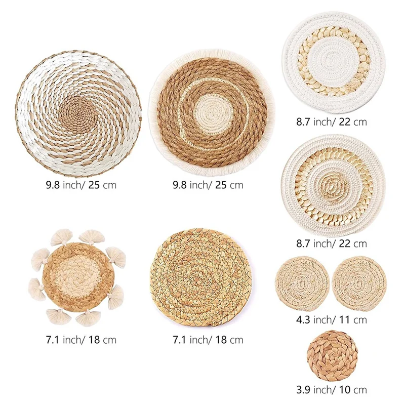 

ABBP-Boho Wall Decor, 9 Pack Boho Wall Basket Set, Hanging Woven Wall Basket, Seagrass Rattan Wicker
