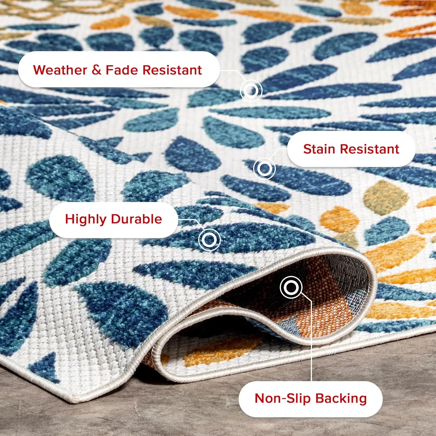 

Monique Floral & Paisley 5x8 Indoor/Outdoor Area Rug for Living Room Patio Deck Front Porch Kitchen, Blue/Multicolor