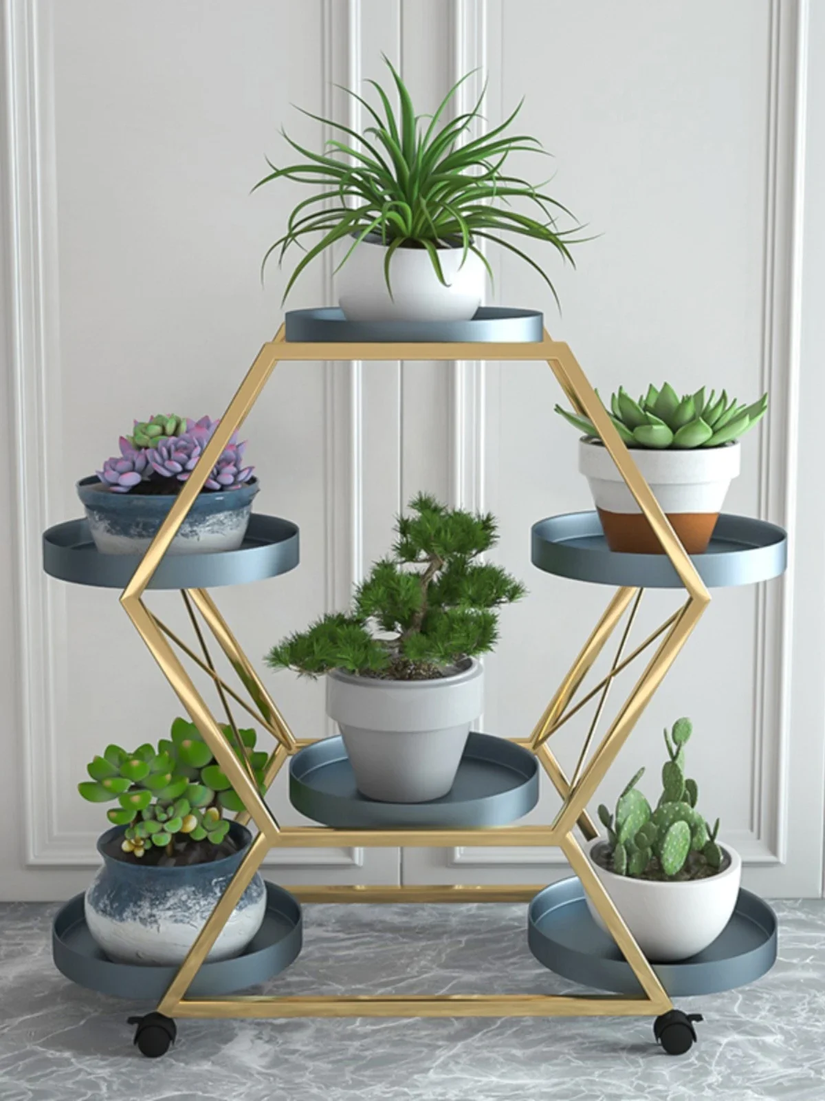 Shelf luxury Nordic indoor balcony decoration shelf wrought iron living room flowerpot multilayer green radish