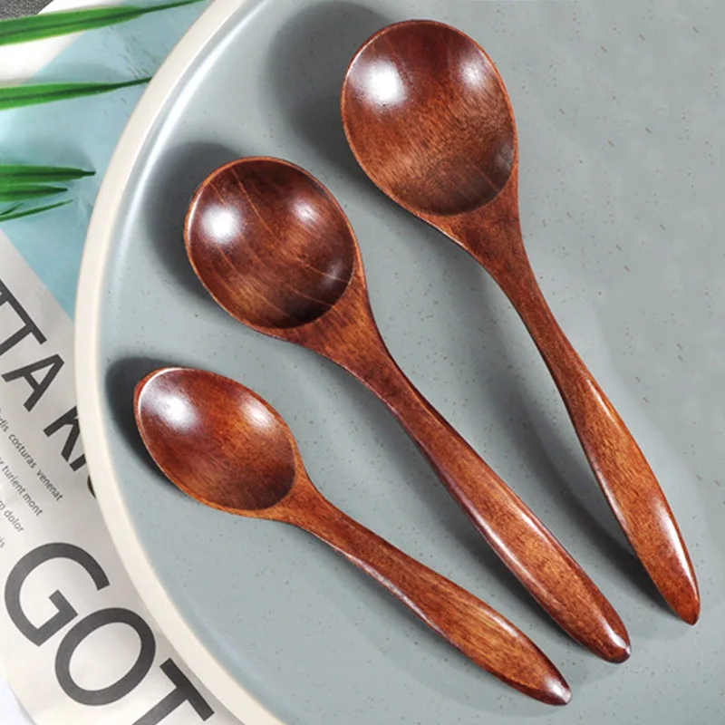 Wooden Soup Spoon Kitchen Bar Supplies Wooden for Honey Drinking Coffee Reusable Brown Handle For Eating Mixing Stirring Cooking