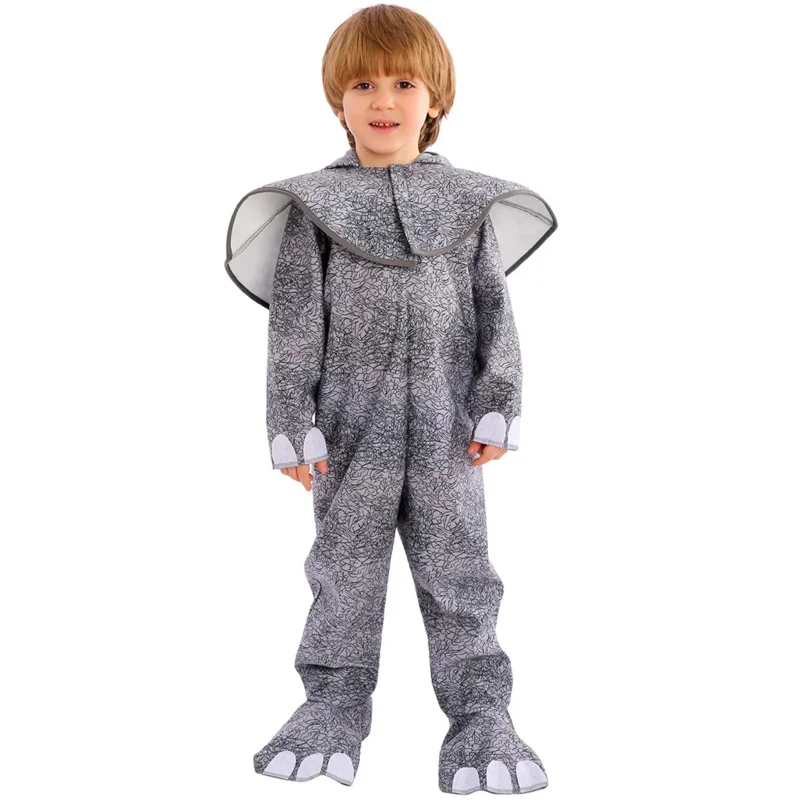 زي تنكري وحيد القرن للأولاد والبنات ، زي شخصية كرتونية ، حيوان غابة بري ، غطاء رأس ، فستان فاخر ، رمادي ، وحيد القرن ، أولاد ، بنات