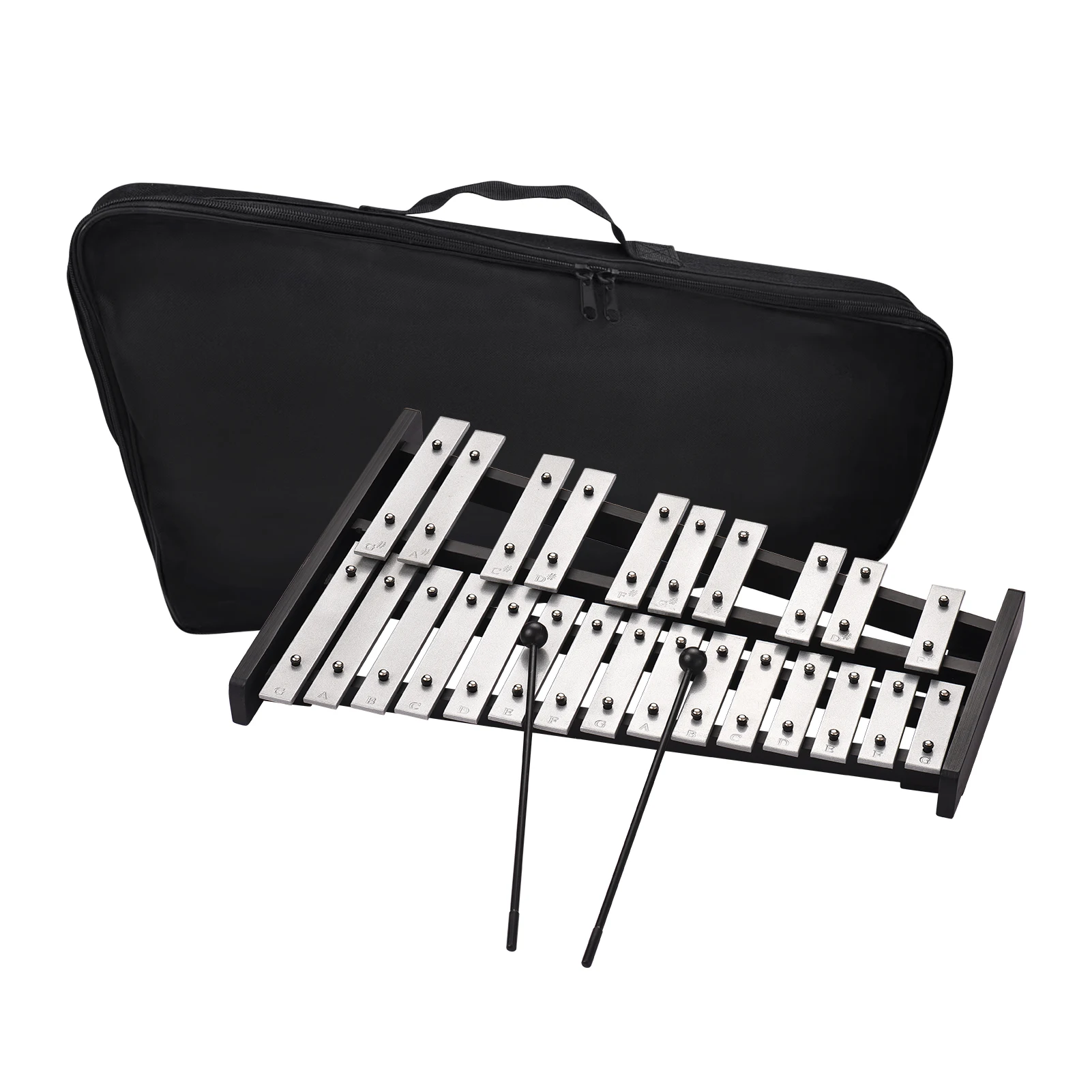 

25 Note Glockenspiel Xylophone Wooden Base Aluminum Bars with 2 Mallets Percussion Musical Instrument with Carrying Bag