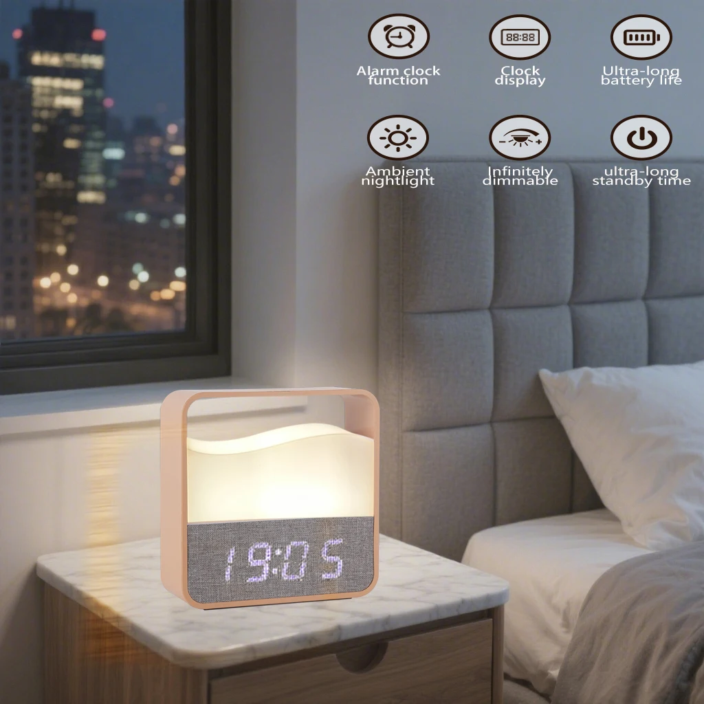 

Светодиодный прикроватный ночник, часы, дисплей времени, перезаряжаемый настольный ночник, прикроватный светильник для сна, декор комнаты, настольная лампа для детской комнаты