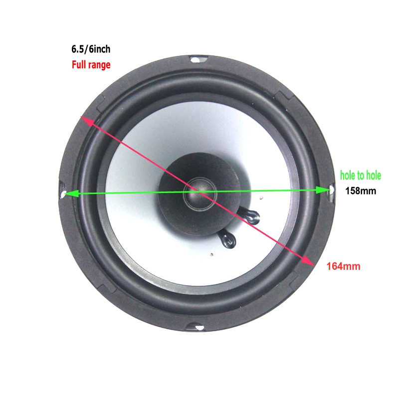 

1 шт./лот, 6,5-дюймовый автомобильный полный диапазон, мощный, 300 Вт, 4 Ом, звуковой сигнал, двойной конус, резиновый край, универсальный конус для инъекций