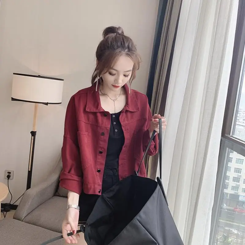 Denim Jacket Ladies Red Fall Clothing On Offer With High Quality Autumn Coats Trend Jeans Jackets Woman Spring Croped Coat Hit