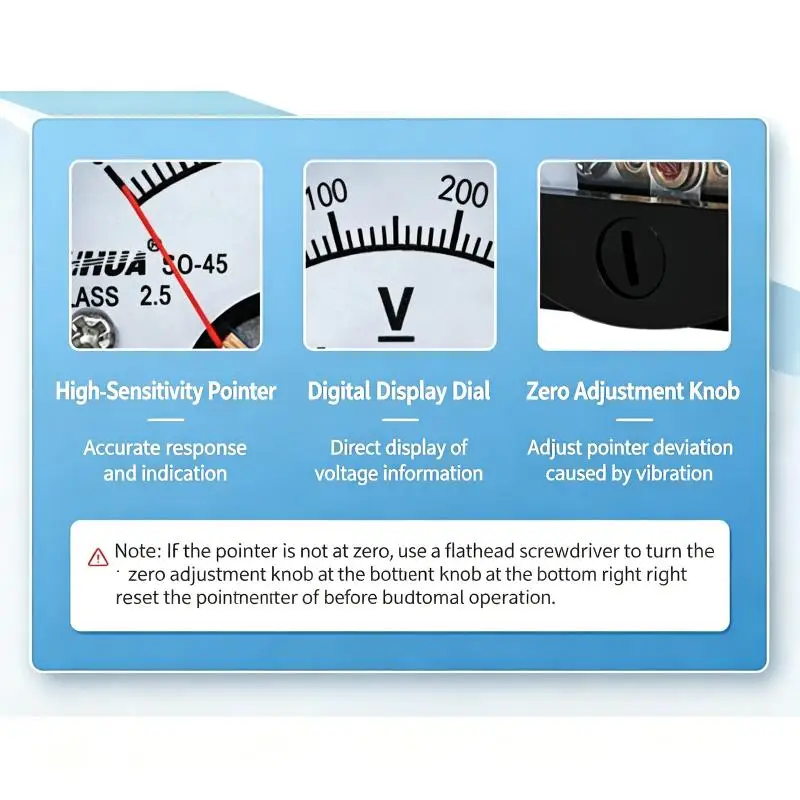 Sensitive Pointer Analog DC Voltmeter SO-45 1V-800V Accurate Display Long Service Life For Testing Industrial Circuit Project