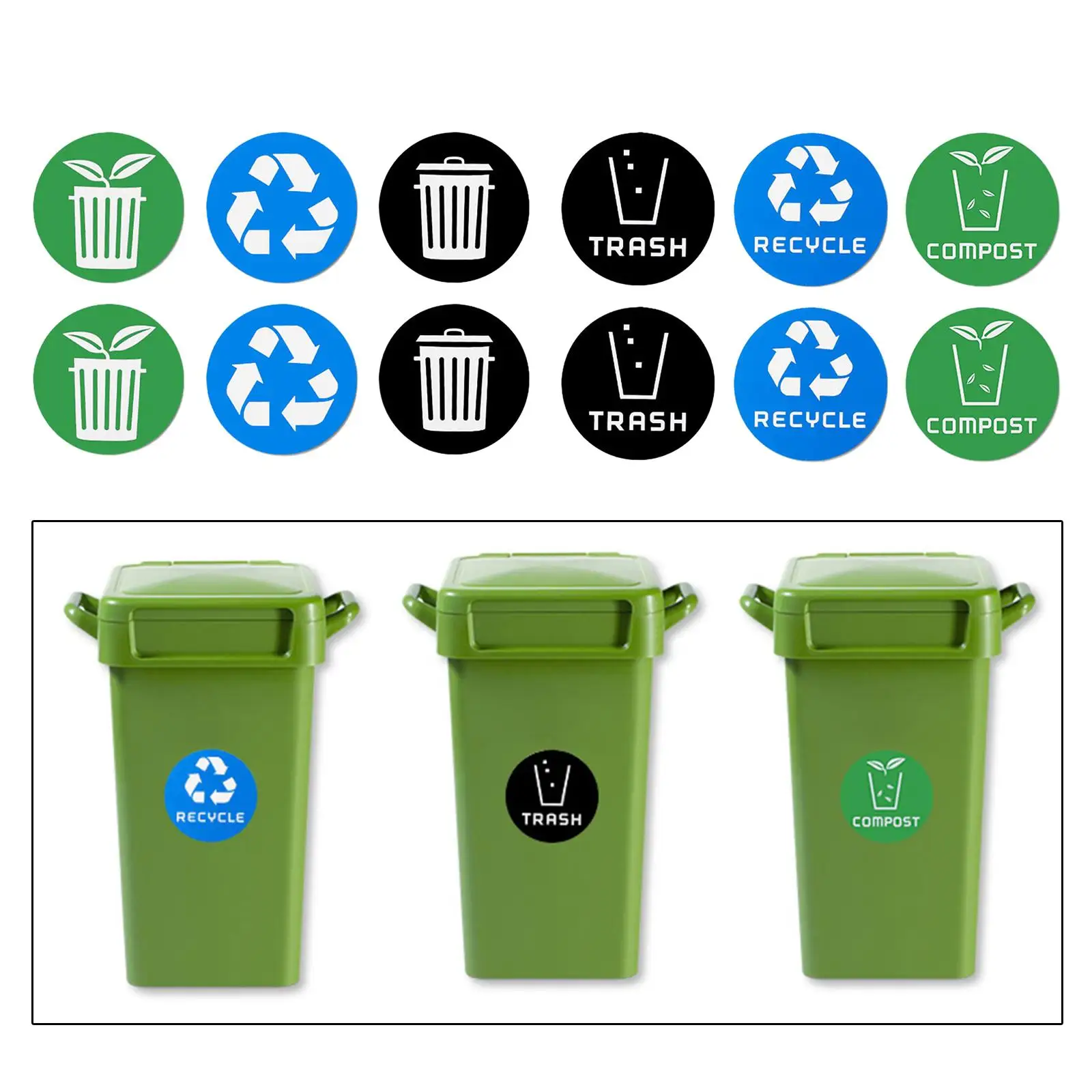 

12x Garbage Can Stickers Garbage Classification Label Stickers Decals 10cm for Hotel Office Apartment Kitchen Commercial Event