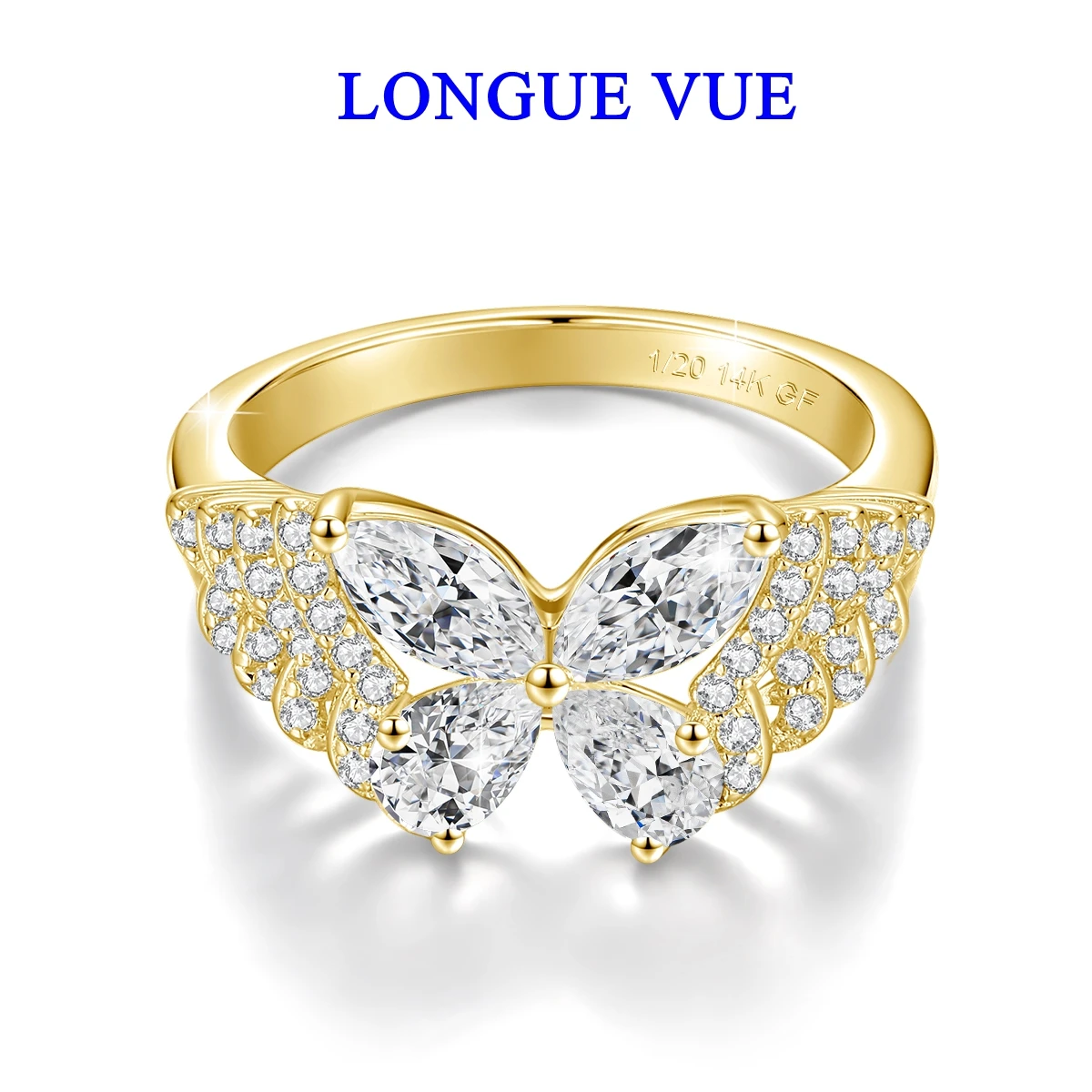 

Real 14K Gold Ring Sparkling Butterfly Moissanite Rings For Women Girl Party Jewelry Dainty Wedding Birthday Gift Colorfast