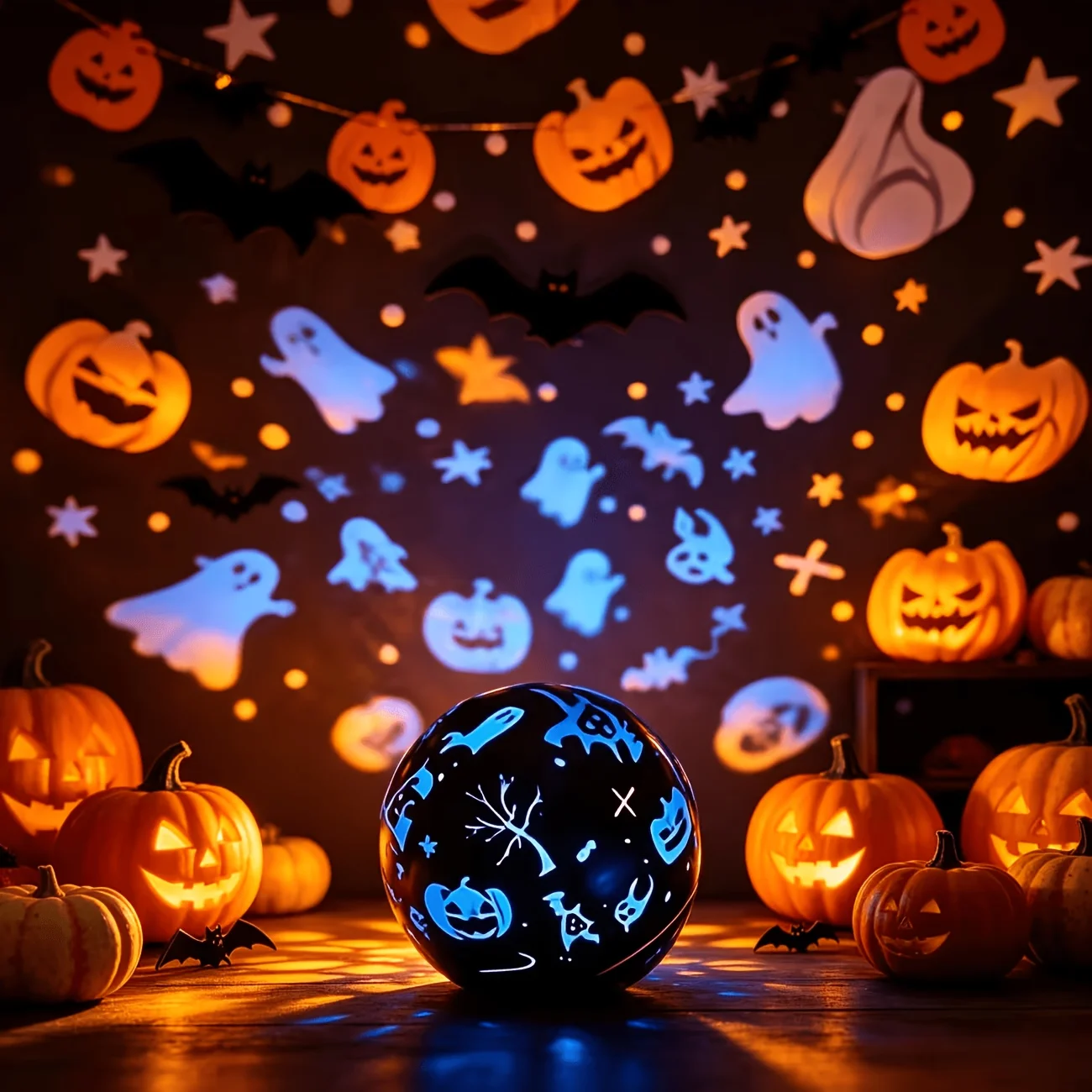 Halloween Atmosphere Pattern Dynamic Projection Light 7 Colors USB Powered Auto Color for Indoor Holiday Birthday Parties Decor