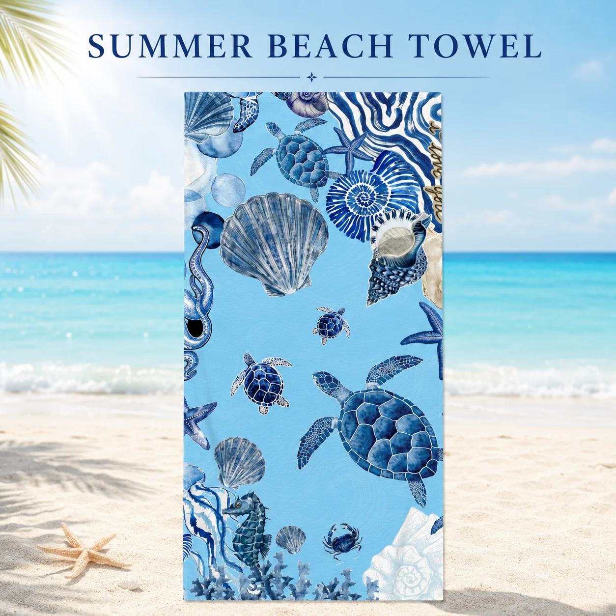 

Blue Sea Turtle Ocean Beach Towel 2026 Summer Peach Skin 2D Flat Printed Sand Free Swim Pool Travel Bath Towel