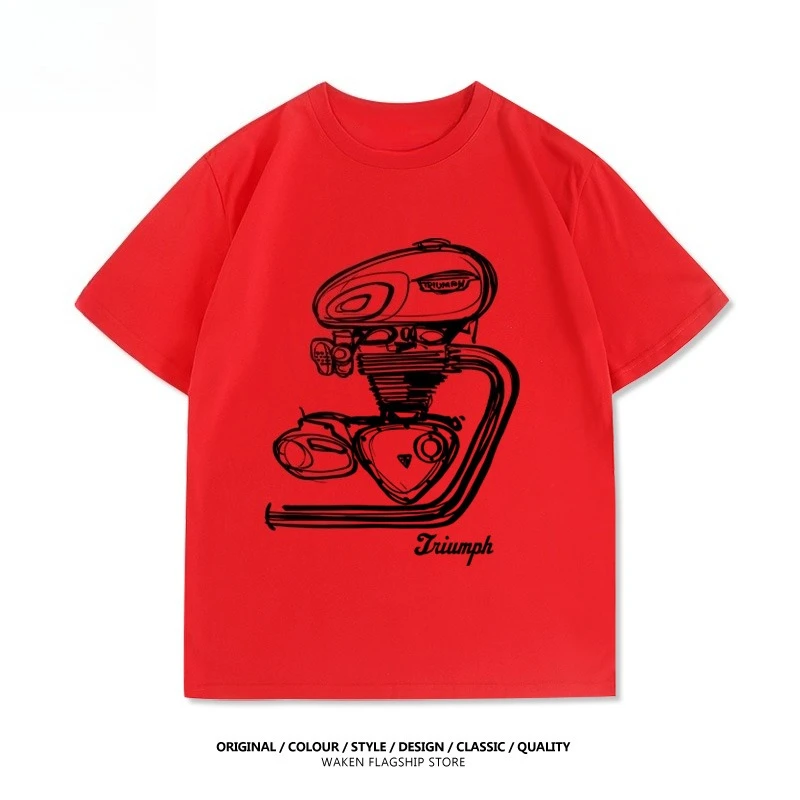 2025 نموذج جديد النصر محرك دراجة نارية تعديل T120 مطبوعة الجرافيك تي شيرت الرجال تي شيرتات قصيرة الاكمام دراجة نارية تي شيرت