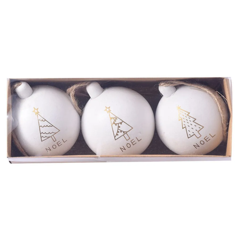 

3Pcs 6cm Wooden Christmas Balls Shatterproof Reusable Christmas Tree Pendants Decorative Xmas Tree Ornaments Party Favors