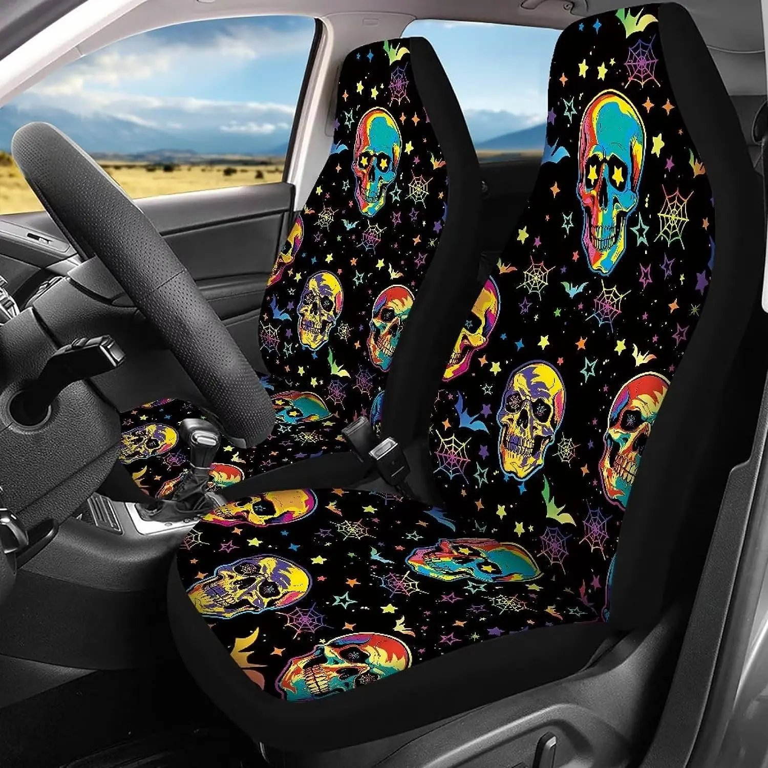 

Durable Non Slip Automotive Car Seat Protector Halloween Skull Print Car Seat Cover for SUV Truck Front Car Seat Cover One Size