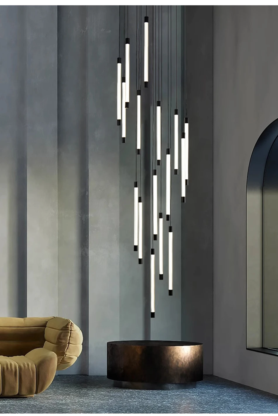 Spiral Design Modern Chandelier For Stairs Long Dimmable Led Strip Light Lobby Black Hanging Lamp Large Foyer Lighting Fixture