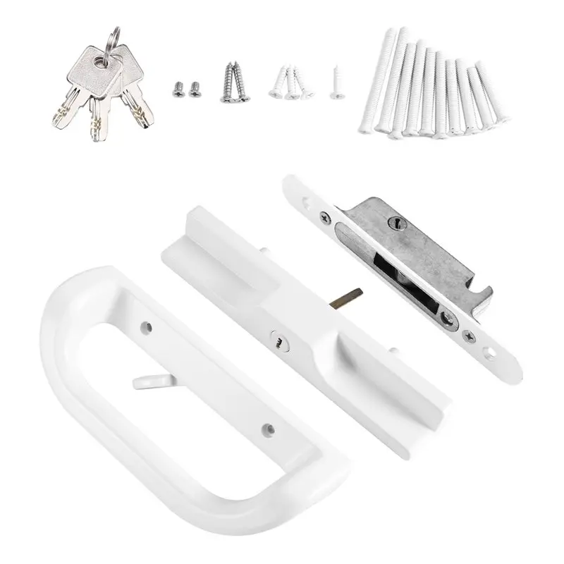 AB33-Sliding Glass Door Lock Set With Key Cylinder And Mortise Lock Reversible Design Fits 1-3/8