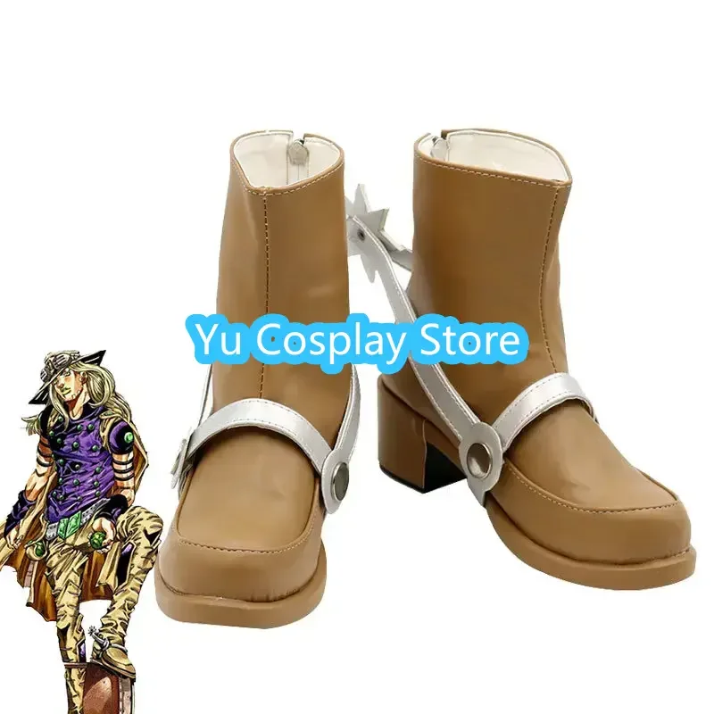 Anime JoJo's Bizarre Adventure Gyro Zeppeli Cosplay Shoes PU Leather Shoes Cosplay Prop Halloween Boot Custom Made