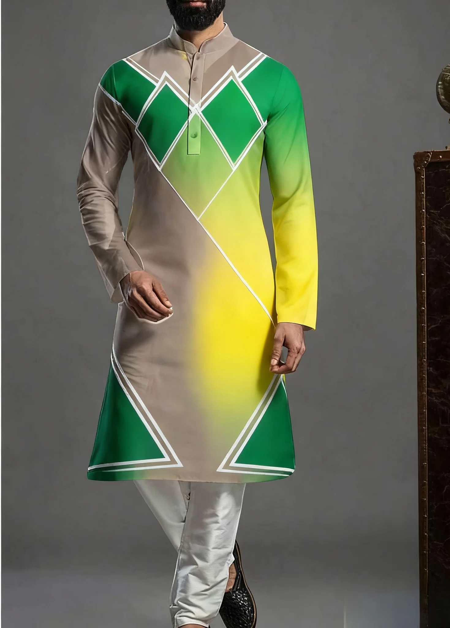 Kurt da uomo con motivo luminoso stampato kurtaasuha, abito regolare alla moda, vestibilità casual, adatto a tutte le occasioni