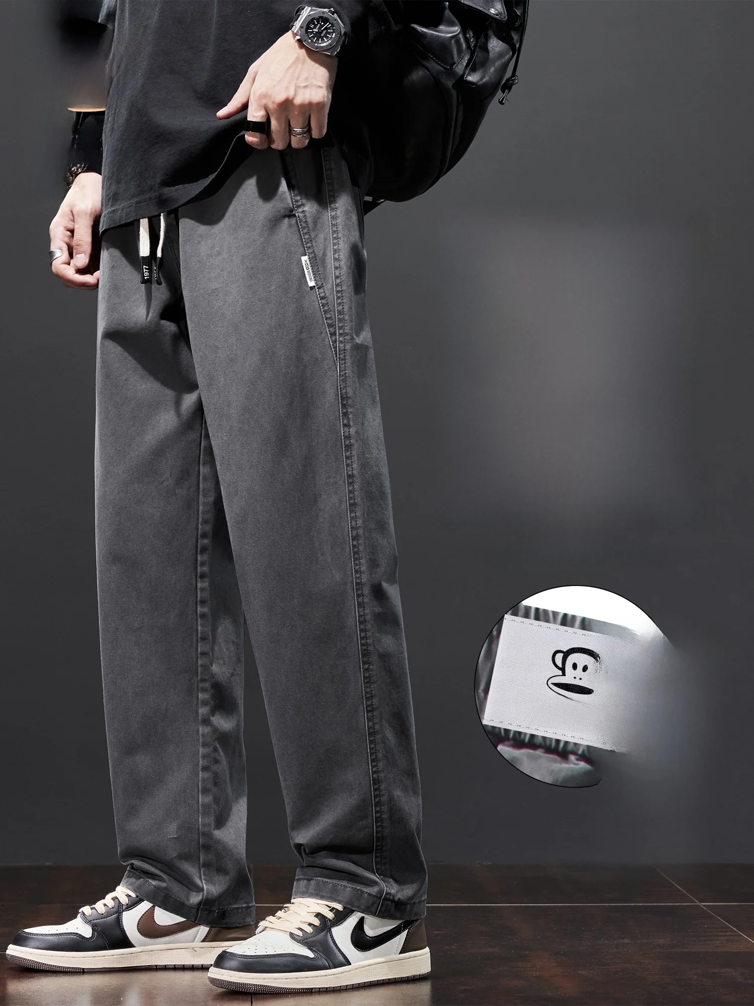 

PaulFrank Pure Cotton Men's Casual Pants Spring New Sle Thiened Loose Straight Leg Long Trousers Faionable Brand