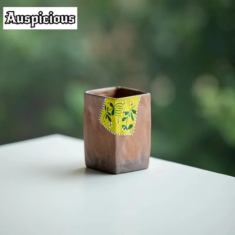 

70ml Pure Hand Painted Yellow Chrysanthemum Teacup Handmade Square Mug Tea Bowl Smelling Fragrance Cup Teaware Supplies Craft