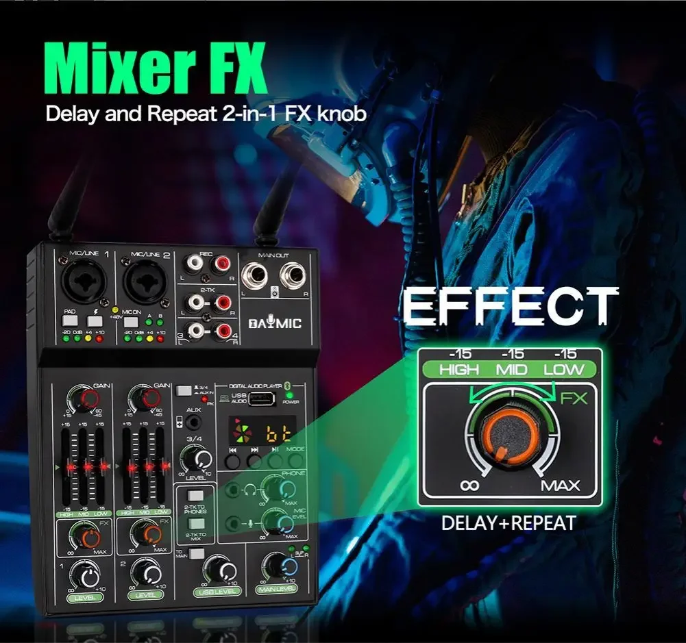 

Горячая распродажа: Оптовый 4-канальный звуковой микшер с беспроводным микрофоном, компактный 4-канальный караоке-микшер, звуковая карта для домашнего стриминга