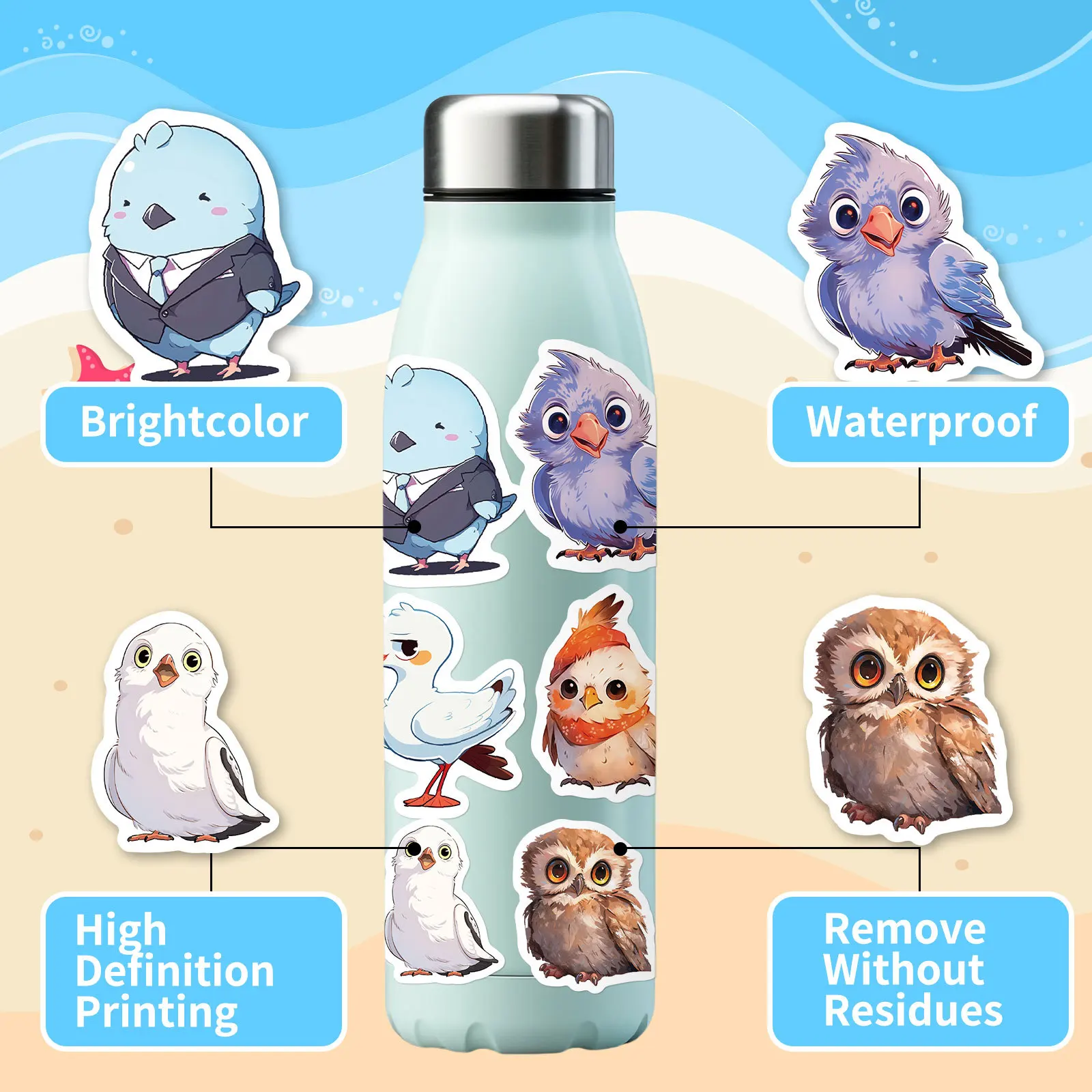 10/50PCS Kawaii Animal Stickers Bird Fox Cartoon Sticker Fairy Tale Style Cute Graffiti Luggage Laptop Phone Guitar Car Bike Toy