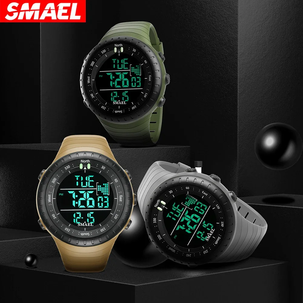 SMAEL  Waterproof Sports Electronic Watch Night Light Alarm Watch 1237 Multi functional Outdoor Watch Men\'s