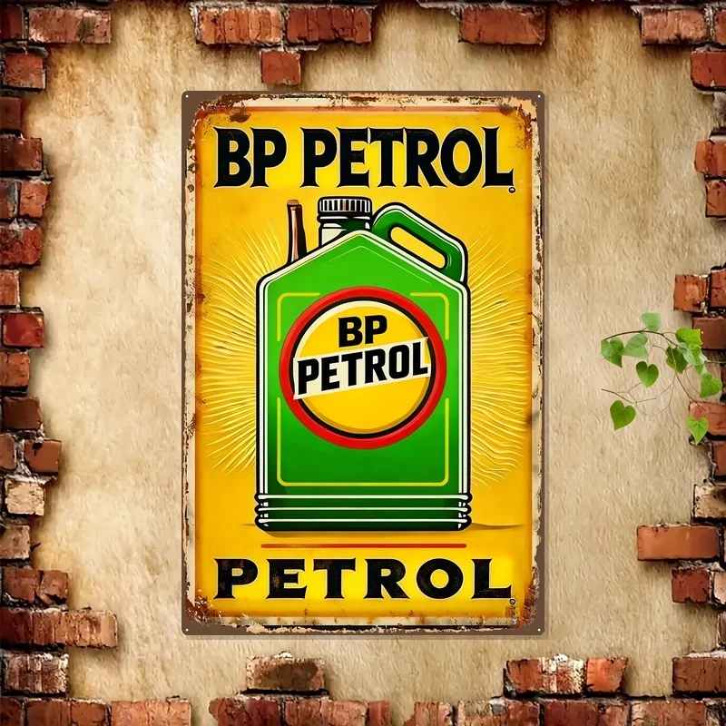 Vintage BP Petrol Metal Tin Sign Retro Gas Station Wall Art Decor for Garage Man Cave Bar Cafe Home Living Room
