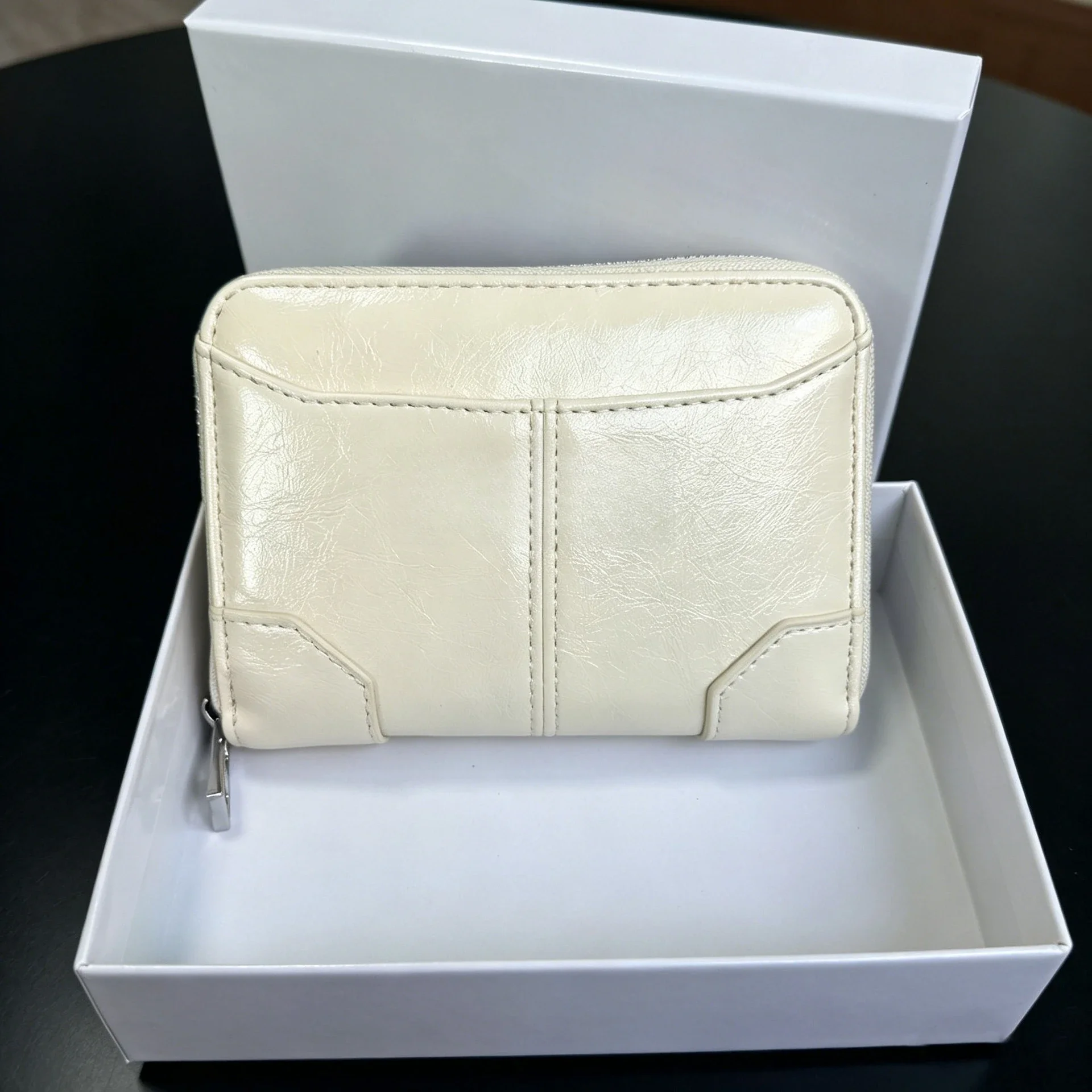 Women Oil‑wax Super‑fiber Short Wallet Rhinestone Wing Decor Zipper Purse Multi‑card Slots Coin Purse