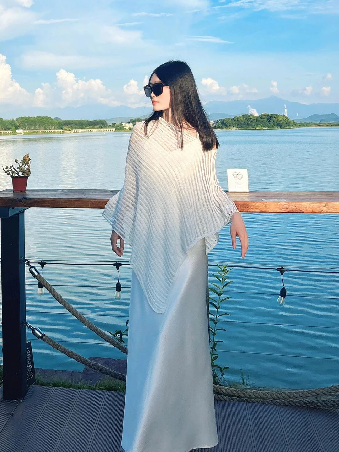 

Ele V-Ne Strap Dr with Knitted Open-irt Outerwear Slimming Waist Long Dr Casual Sle for Women in Their 20s