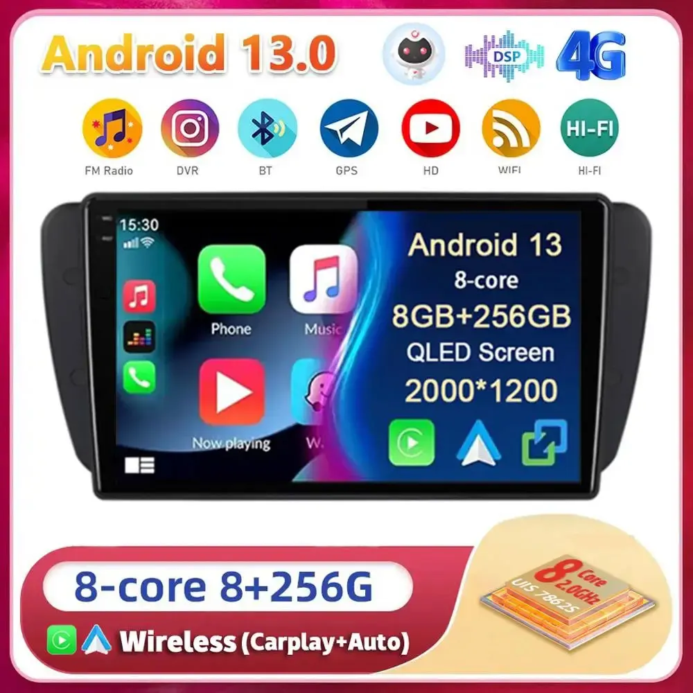 Android 13 Carplay For Seat Ibiza MK4 6J SportCoupe Ecomotive Cupra 2009- 2014 2015 2016 Multimedia Car Radio Player WIFI+BT DSP