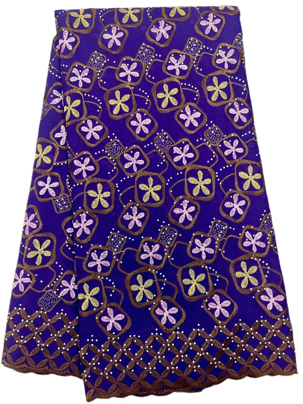 

New African Swiss Cotton Lace Embroidery Fabrics Nigerian Lace Rhinestones Fabric High Quality Wedding Dresses For Women 5Yards