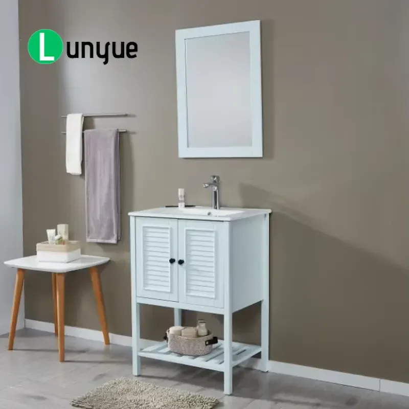 Single Sink Farmhouse Bathroom Cabinet Set Classic Blue 2 Door Plastic Roller Shutter Vanity Storage Unit Modern Home Decor