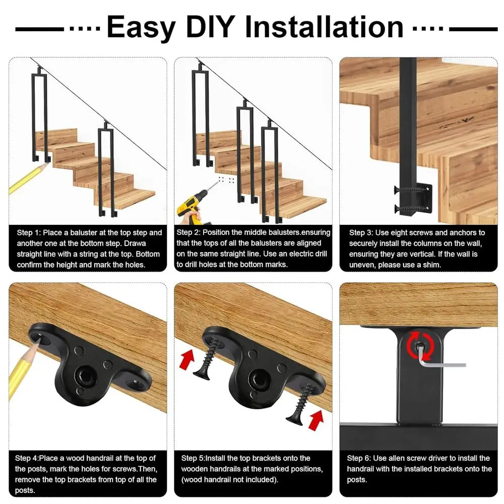درابزين درج علوي قابل للتعديل على شكل حرف U 38.6 للدرج الداخلي، درابزين من الحديد المطاوع على الجانب للدرابزين، Por