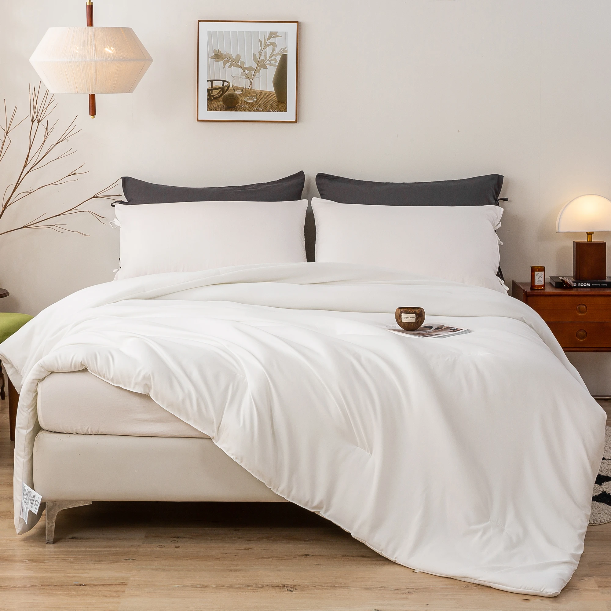 

King Size white Ultra-Soft Comforter Sets, Comfy Washed Poly cotton 3 Piece Comfort Fluffy, Lightweight but Warm All Season