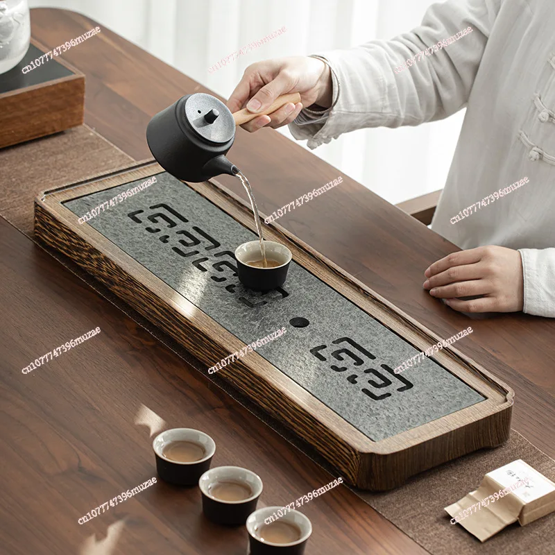 Wood ebonite tea tray simple household water storage and drainage double tea table coffee table solid wood drain tea sea