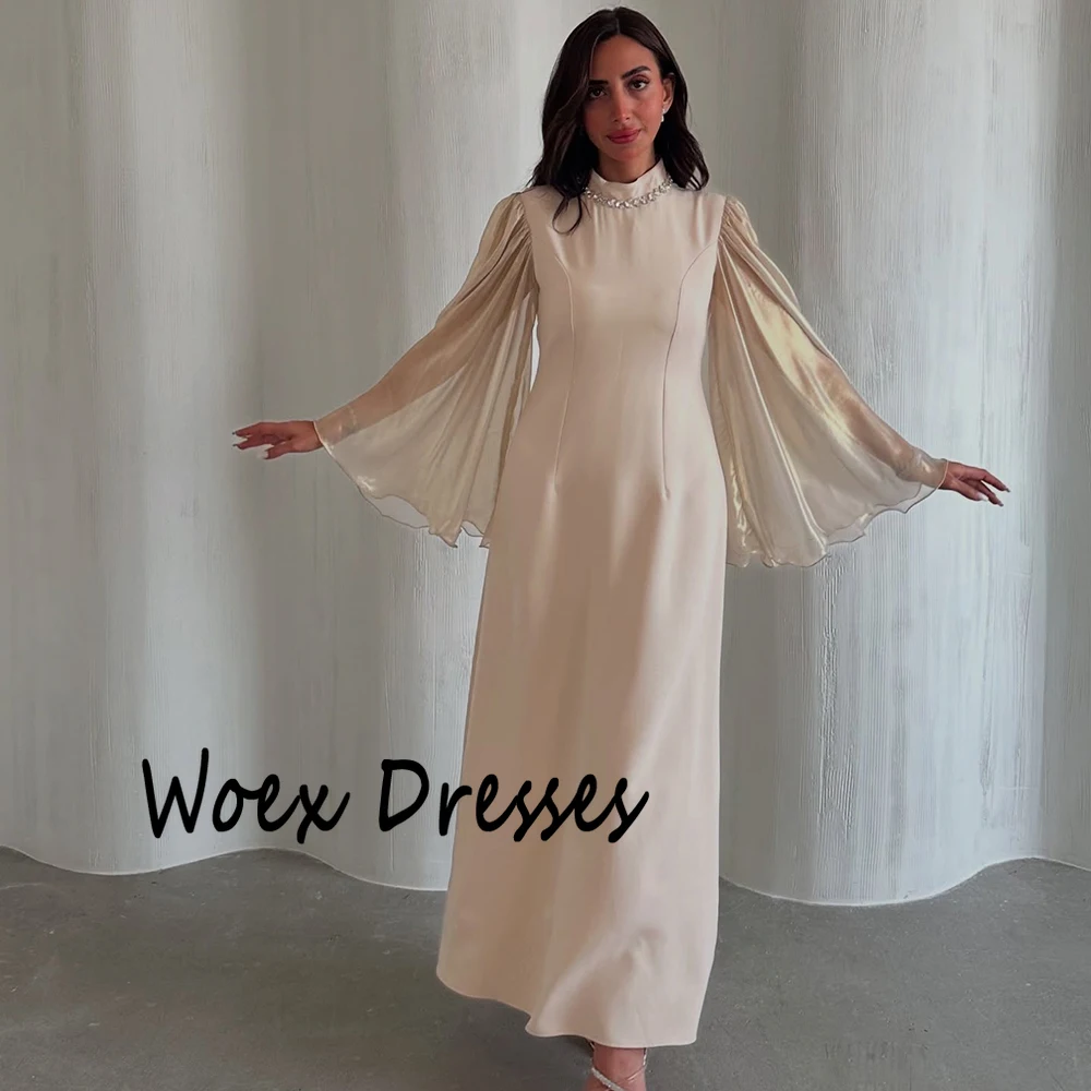 Personalizado decote alto a linha plissado jérsei vestido de noite ilusão mangas completas com zíper vestido de festa tornozelo comprimento vestido de baile