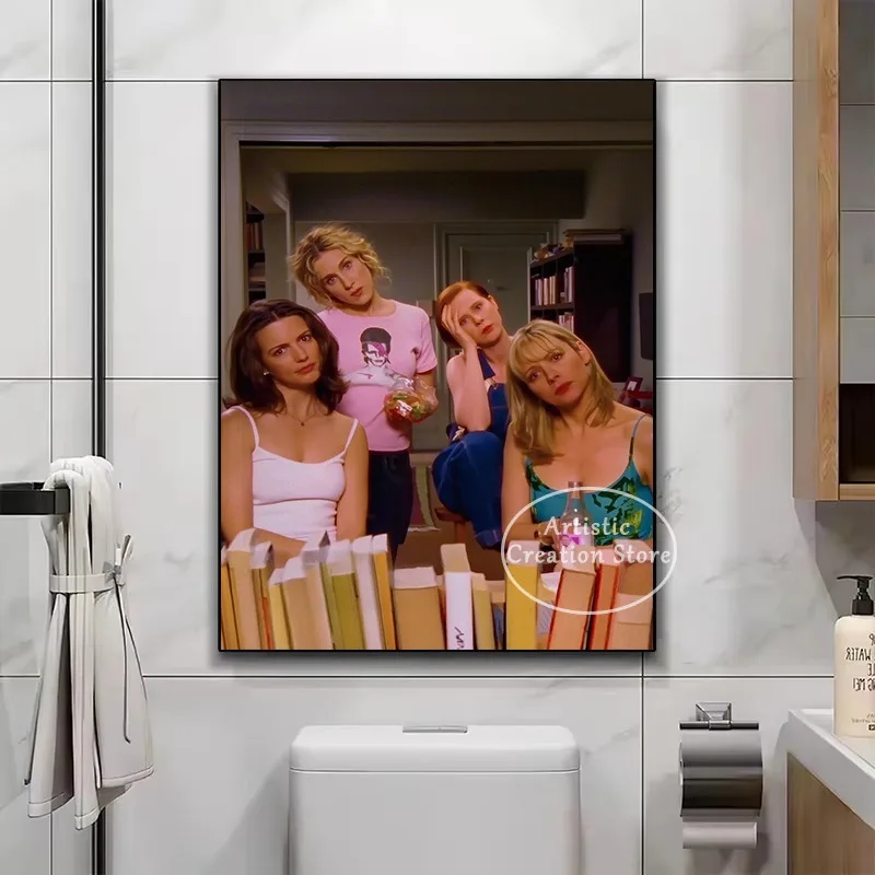 Retro Bathroom Funny SATC Classic 90s TV Show Scene Poster Printed Canvas Painting Wall Art Pictures Home Toilet Decor