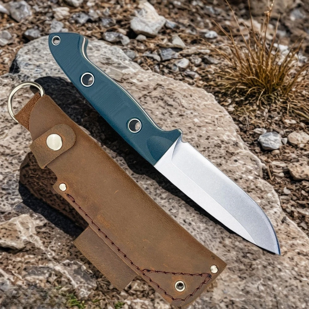 

Blue Handle Straight Durable Full Tang Fixed Blade Knife D2 Steel Blade G10 Handle Jungle Exploration Outdoor Tool with Sheath