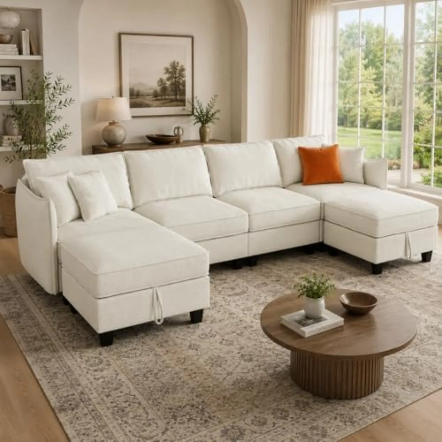112" Modular Sectional Sofa U Shape Couches with Storage Ottoman and Washable Cushion Cover for Living Room, Bedroom