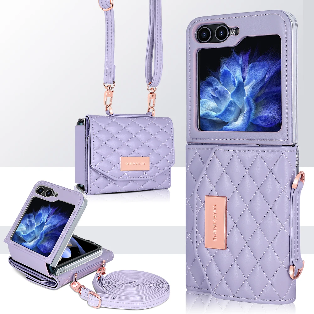 

VIETAO Compatitble For Samsung Galaxy Z Flip 6 Wallet Case With Shoulder Crossbody Strap, Premium PU Leather Z Flip 6 5 4 3 Case
