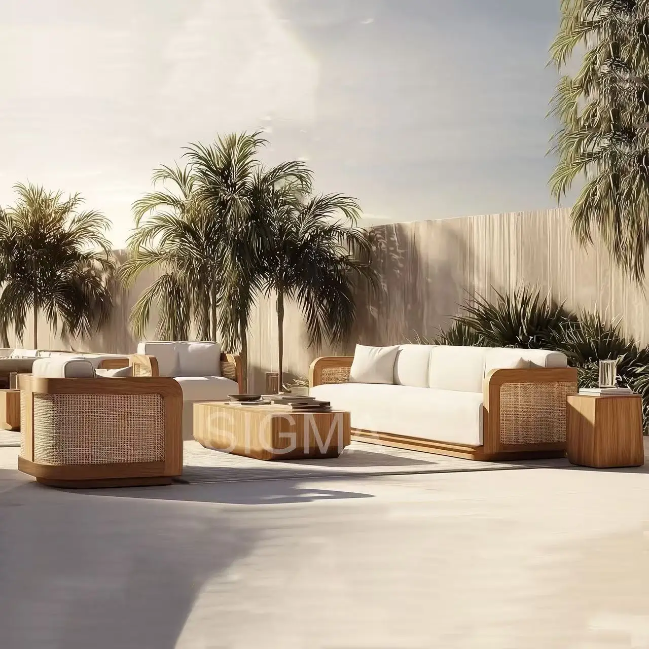 

New Arrival Modern Patio Villa Teak Wooden Outdoor Sofa Set Leisure Outdoor Courtyard Teak Wood Garden Sofa