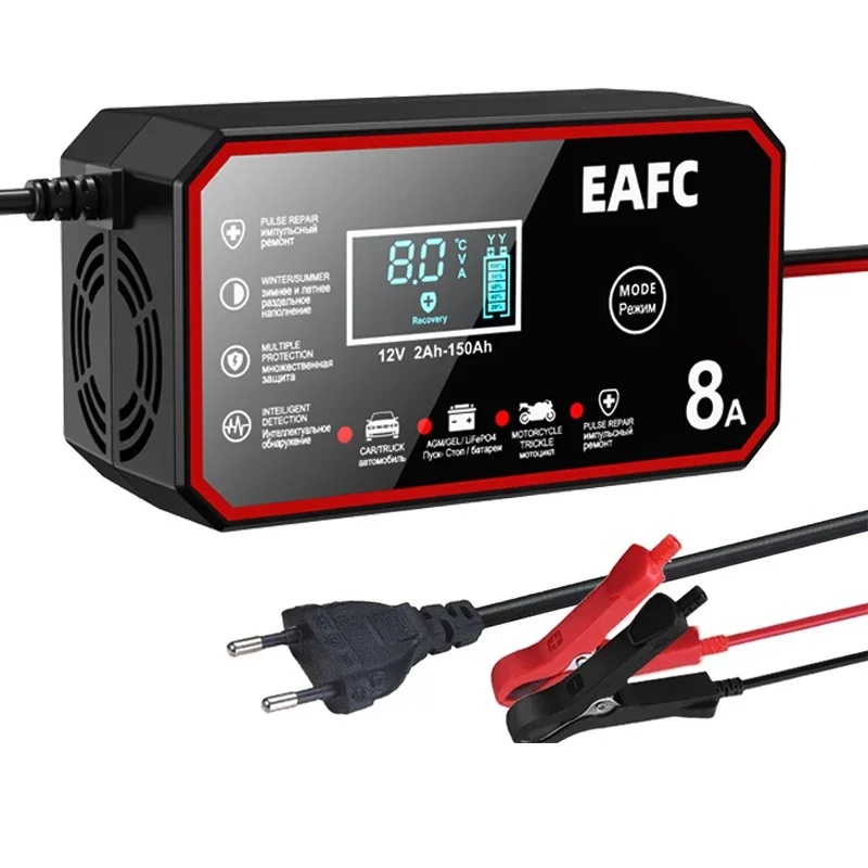 12V 8A Inteligentní nabíječka autobaterií Pulzní nabíječka autobaterií Opravy motocyklových baterií Nabíječka baterií pro nákladní automobily GEL olověná kyselina - náhled 2