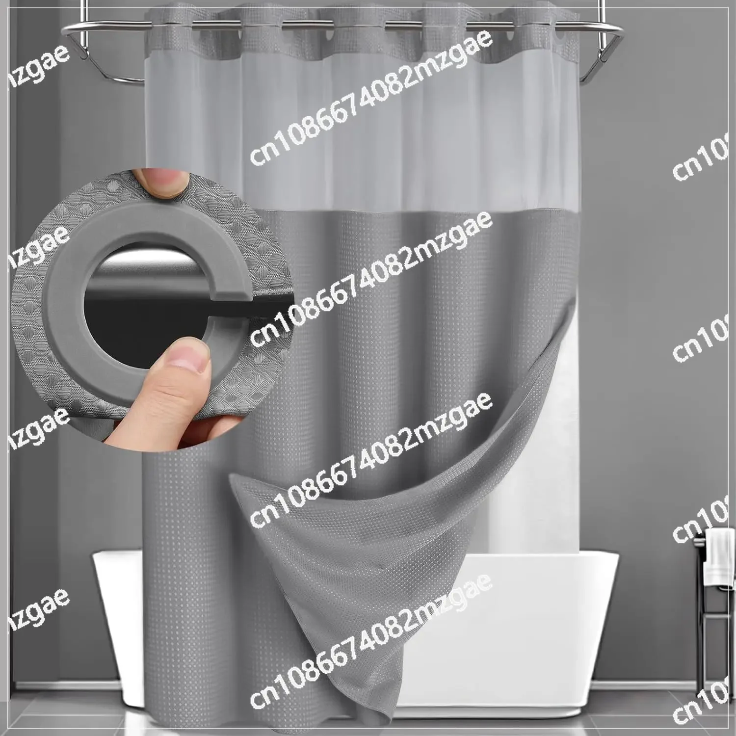 

Hookless Shower Curtain Set Double Layer (Lined) Removable, White Waffle Shower Curtain