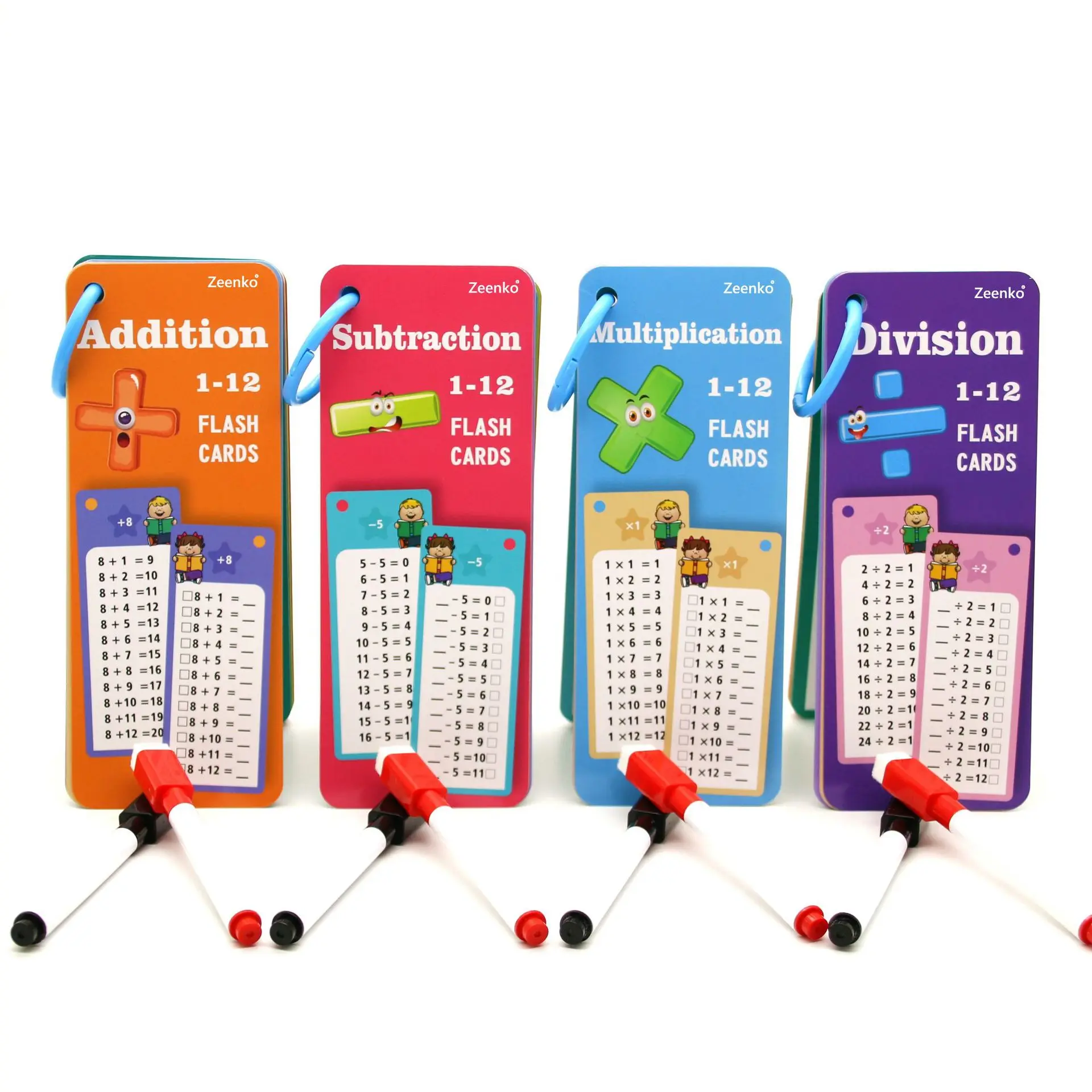 Cartes d'apprentissage des maths pour enfant, 15 pièces/ensemble, addition, soustraction, multiplication, division, effaçable, réutilisable, aide aux maths fuchsia